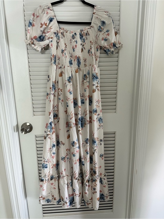 SHEIN Dresses & Skirts - SHEIN Cream Floral Maxi Dress with Blue and Pink Flowers